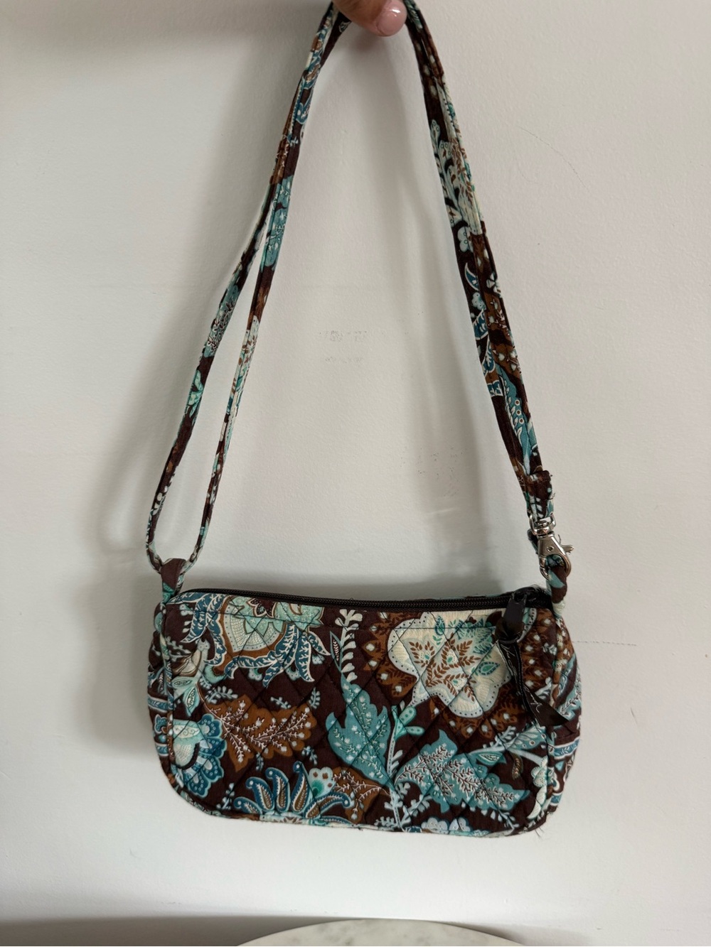 Vera Bradley Frannie Crossbody Shoulder Floral Fall Bag Purse in Java Blue-Brown